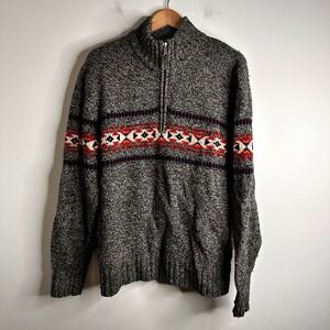 Jack Spade Fair Isle Quarter Zip Sweater Mens L Gray Lambswool Mock Neck Jumper